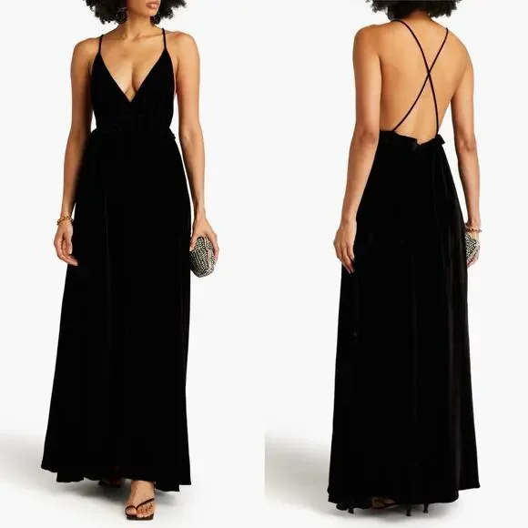 Ulla Johnson Lavinia Gown Black Velvet Open Back Black Tie Formal Party Size 00 - Picture 14 of 16